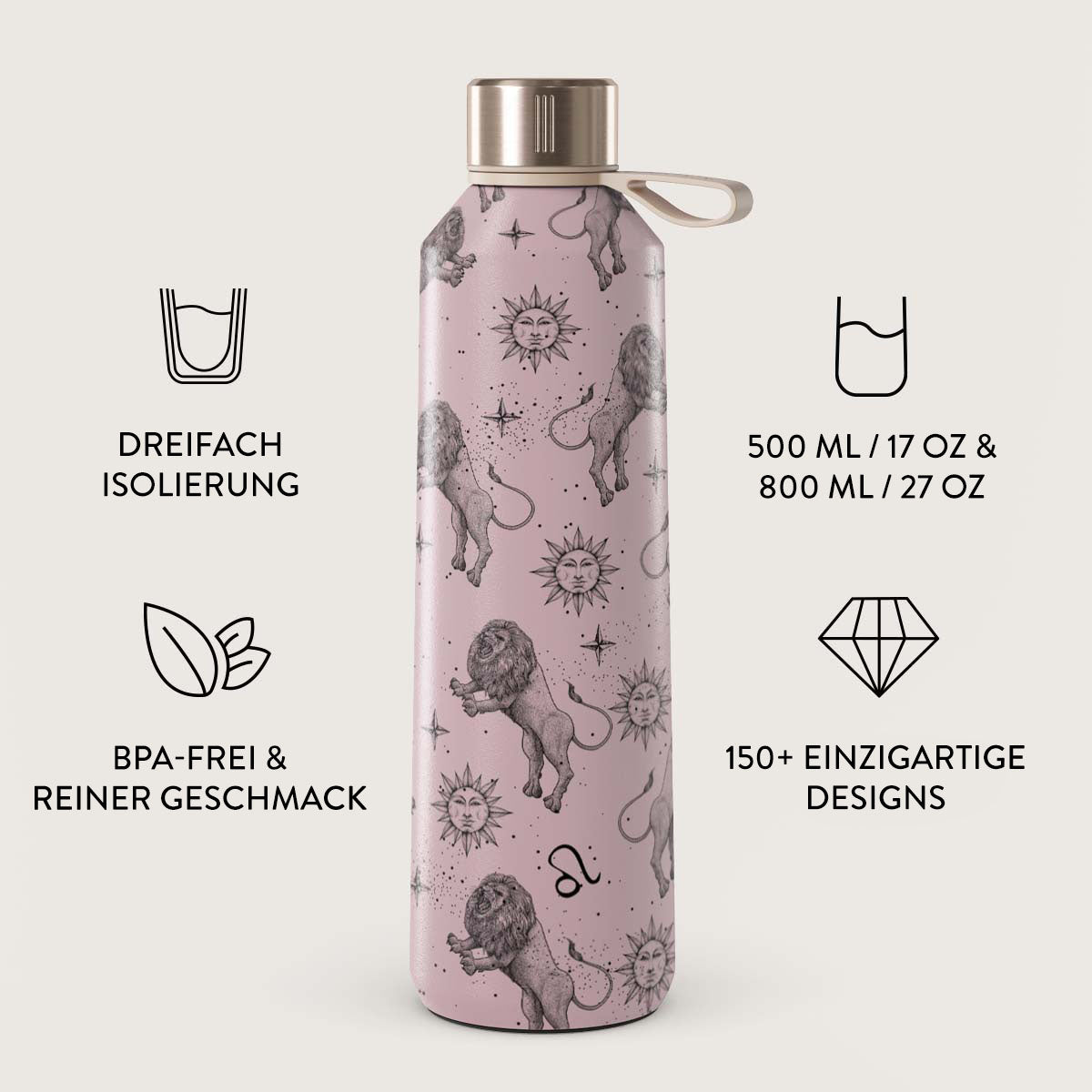 Isolierte Edelstahl-Wasserflasche 20 Oz – Leopard Print Mit Strohhalm, Hält Heiß & Kalt